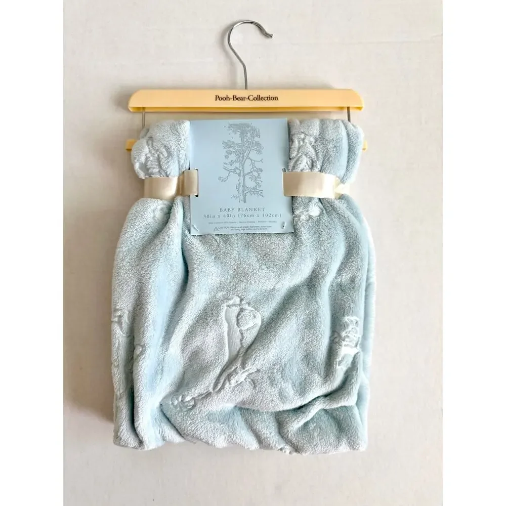 New Pooh Bear Collection Winnie The Pooh Blue Embossed Baby Blanket 30